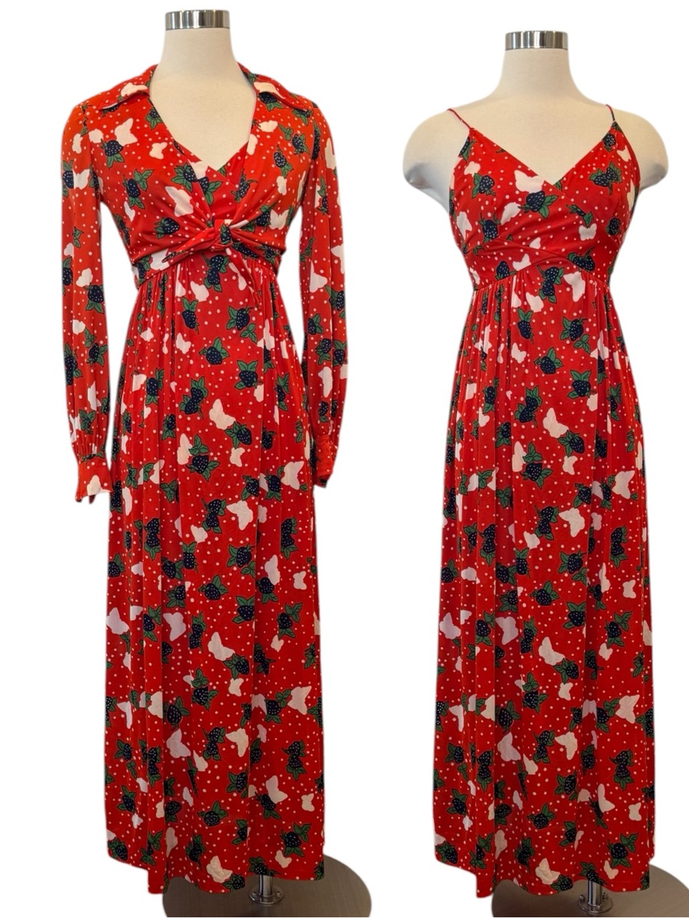 Vintage Blackberry & Butterfly Print 60s 70s Maxi Halter Dress Crop Jacket Set